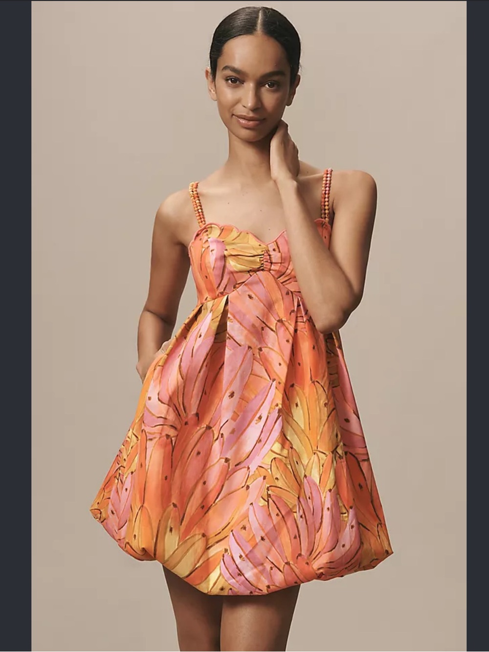 FARM Rio Orange & Pink V-Neck Bubble-Hem Mini Dress